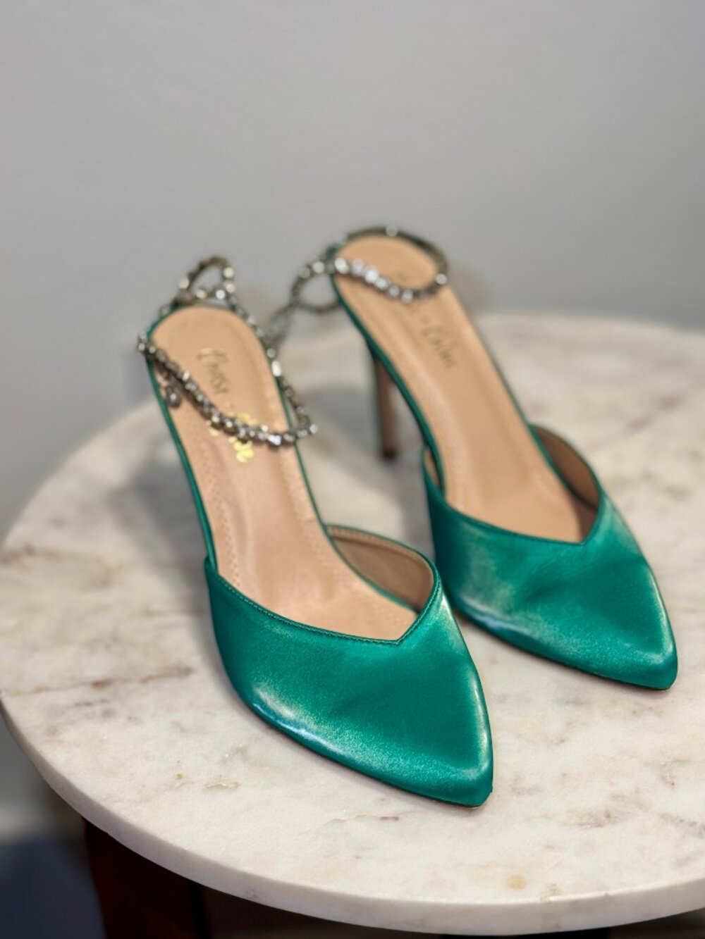 Chase & Chloe Halston Crystal Ankle Strap Pumps
